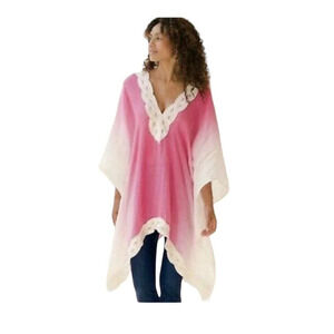 Soft Surroundings Linen Pink Ombré Dip Dye Poncho Cover-up Size L/XL‎ Petite